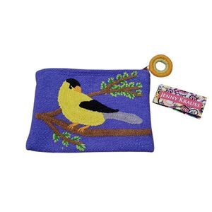 NWT Jenny Krauss Yellow Gold finch Bird 100% Wool Travel Cosmetic Pouch